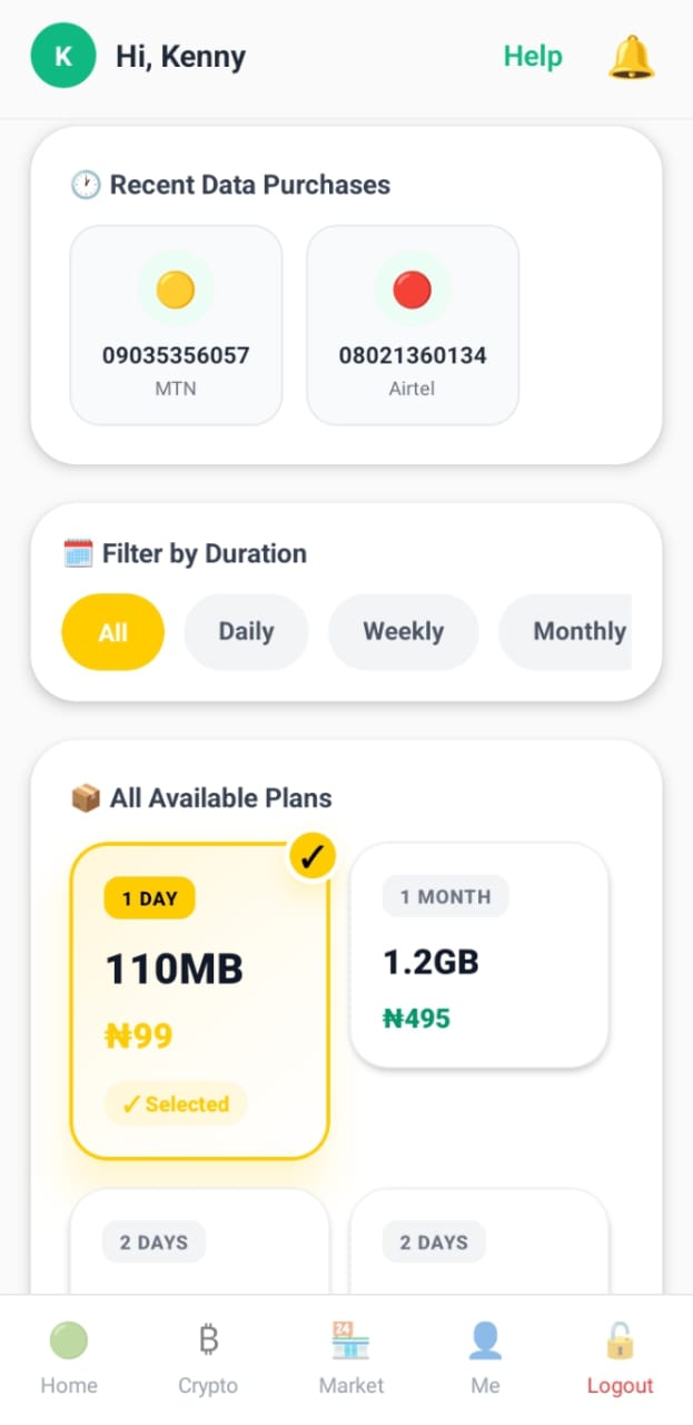 Buy data screen